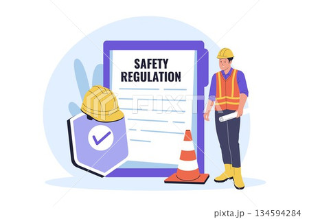 Illustration of Construction Site Safety Regulation and Work Protection Standard 134594284