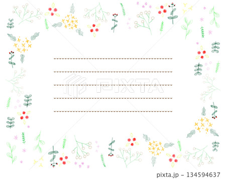 かわいいお花の手描き色鉛筆フレーム 134594637