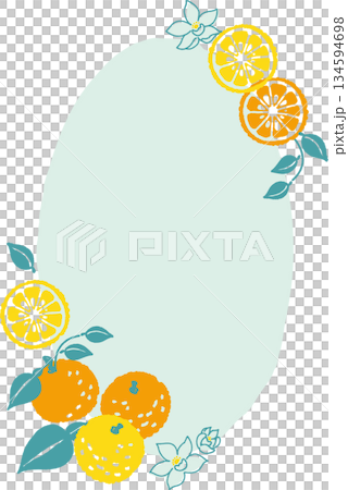 レトロ風のシンプルでポップな柚子のイラスト　縦長丸のフレーム 134594698