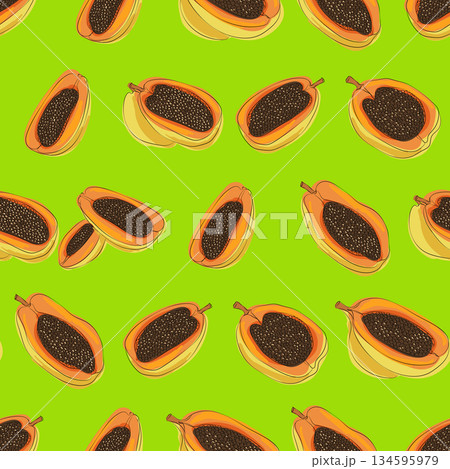 Papaya seamless pattern. Fruit colorful background. Food print Papaya seamless pattern. Fruit colorful background. Food print 134595979