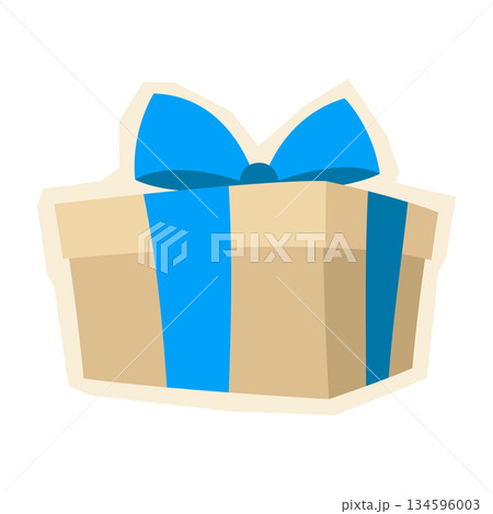 Illustration of gift box. Craft present for celebration, discount or promotion. 134596003
