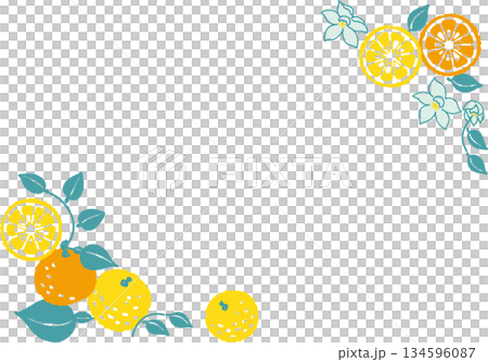 復古風格簡約流行柚子插畫角落橫向 134596087