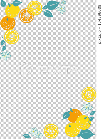 復古風格簡約流行柚子插畫角落豎版 134596088