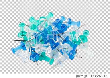 Blue push pin (thumb tack) on transparent background (png) 134597016