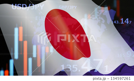 ビジネスイメージ ファイナンシャルグラフと日本国旗 ビジネスイメージ ファイナンシャルグラフと日本国旗 134597261