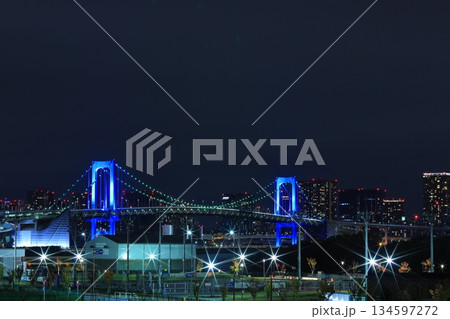 東京都 ゆりかもめ 有明テニスの森駅から見るレインボーブリッジ 134597272
