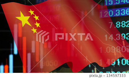 ビジネスイメージ　ファイナンシャルグラフと中国の国旗 134597333