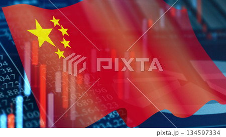 ビジネスイメージ　ファイナンシャルグラフと中国の国旗 134597334