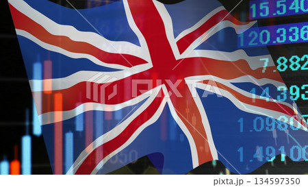 ビジネスイメージ ファイナンシャルグラフとイギリス国旗 ビジネスイメージ ファイナンシャルグラフとイギリス国旗 134597350