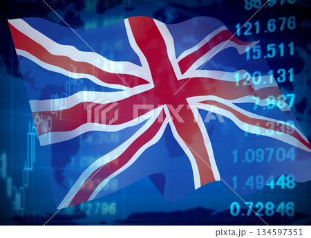 ビジネスイメージ ファイナンシャルグラフとイギリス国旗 ビジネスイメージ ファイナンシャルグラフとイギリス国旗 134597351