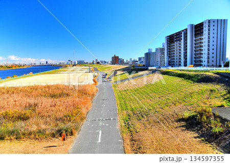 扇大橋／荒川より下流／西新井橋方向を望む(東京都足立区)【2025.12】 134597355