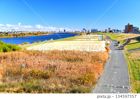 扇大橋／荒川より下流／西新井橋方向を望む(東京都足立区)【2025.12】 134597357