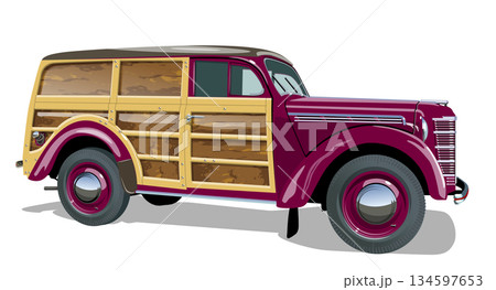 Vector retro woody wagon 134597653