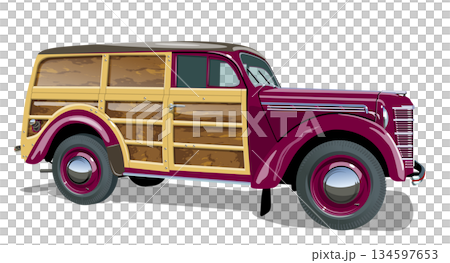 Vector retro woody wagon 134597653