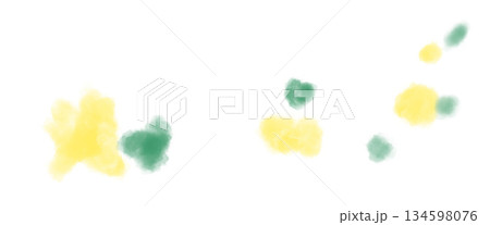 舞い散る葉のような緑と黄色のふわふわな滲んだドットあしらいイラスト 134598076