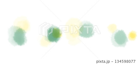 舞い散る葉のような緑と黄色のふわふわな滲んだドットあしらいイラスト 134598077