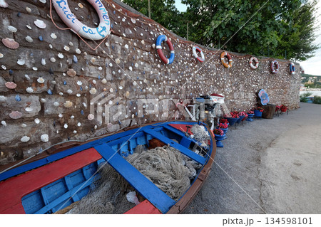 Old fishing equipment, exposed as decoration in front of the restaurant in Icici, Croatia 134598101