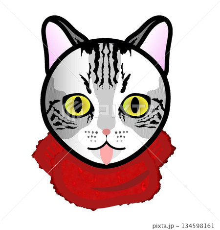もふもふマフラーをした猫の顔のイラスト 134598161