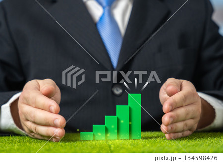 Growth of businessman's income and capital. Fertile soil for investment. Investment climate. Economic expansion signal, capital accumulation, favorable market conditions. Investor confidence, 134598426