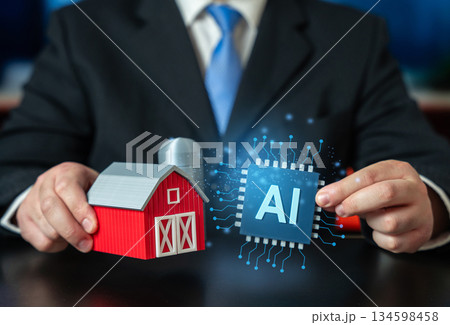 AI technologies in agriculture and farming. Automation improves yields, efficiency and sustainable food production. Smart agriculture, precision farming and digital transformation of agro-industry. AI technologies in agriculture and farming. Automation improves yields, efficiency and sustainable food production. Smart agriculture, precision farming and digital transformation of agro-industry. 134598458