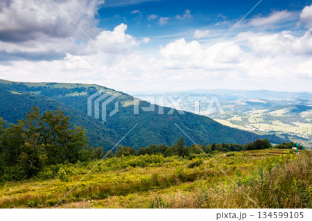 mountain landscape of ukraine under blue sky with clouds in day light. countryside scenery with green meadow, rolling hills and valley. hiking place in summer. nature background and freshness concept mountain landscape of ukraine under blue sky with clouds in day light. countryside scenery with green meadow, rolling hills and valley. hiking place in summer. nature background and freshness concept 134599105