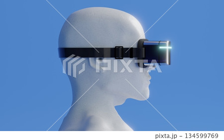 Man wearing VR glasses - side view - 3D illustration 134599769
