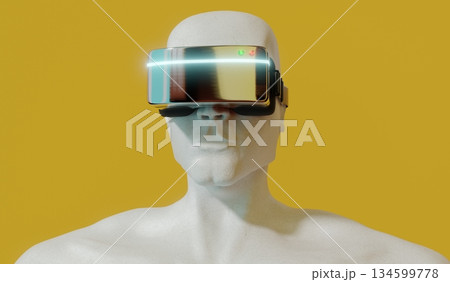 Man wearing VR glasses - front view - 3D illustration 134599778