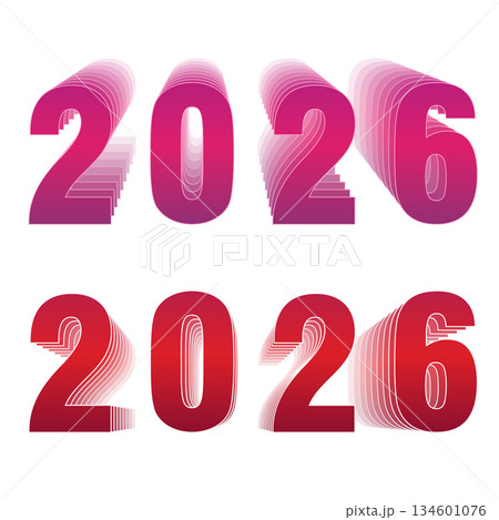 Layered 3D 2026 Text in Gradient Red Tones Layered 3D 2026 Text in Gradient Red Tones 134601076