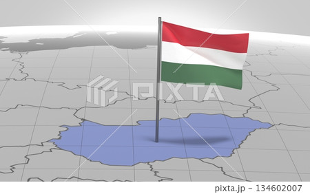Hungary - country border and flag - 3D illustration 134602007