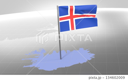 Iceland - country border and flag - 3D illustration 134602009
