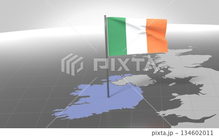 Ireland - country border and flag - 3D illustration 134602011