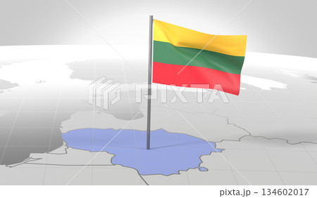 Lithuania - country border and flag - 3D illustration 134602017