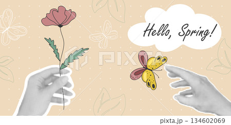 Collage style banner Hello Spring Collage style banner Hello Spring 134602069