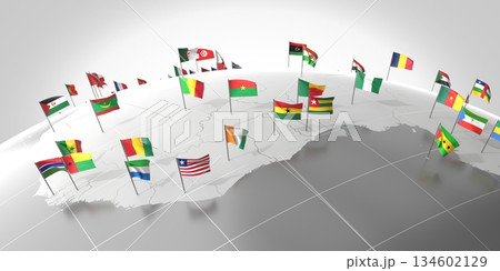 Africa - countries' borders and flags - 3D illustration Africa - countries' borders and flags - 3D illustration 134602129