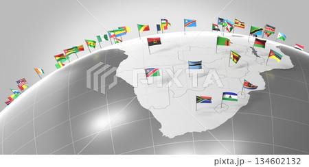 Africa countries' borders and flags - 3D illustration 134602132