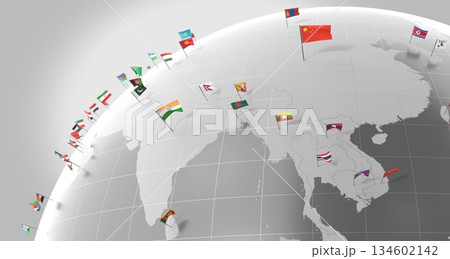 Asia - countries' borders and flags - 3D illustration Asia - countries' borders and flags - 3D illustration 134602142