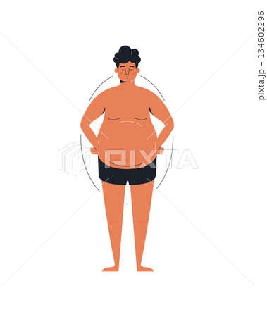 Male body shape - Oval. One of human anatomy figure types - oval shaped body, cartoon dressed in underwear isolated on white background Male body shape - Oval. One of human anatomy figure types - oval shaped body, cartoon dressed in underwear isolated on white background 134602296