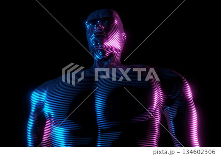 Man hologram - chest and head - 3D illustration Man hologram - chest and head - 3D illustration 134602306
