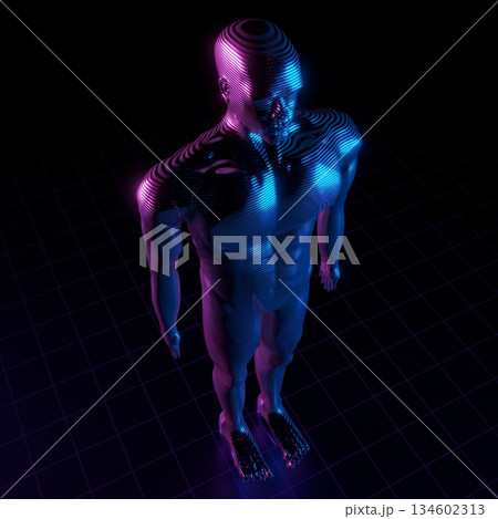 Man hologram, top view - 3D illustration 134602313