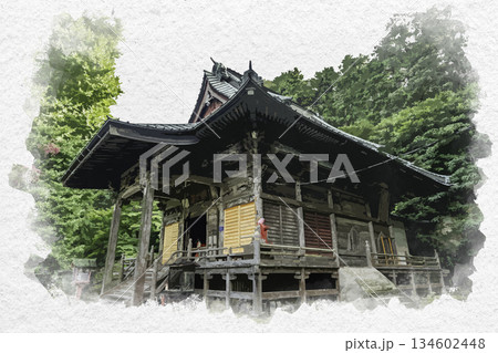 水彩画風 岩殿観音 正法寺 観音堂 埼玉県東松山市 水彩画風 岩殿観音 正法寺 観音堂 埼玉県東松山市 134602448