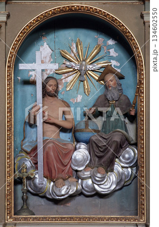Holy Trinity, statue on the altar in Saint Catherine of Alexandria church in Ribnicki Kunic, Croatia 134602550