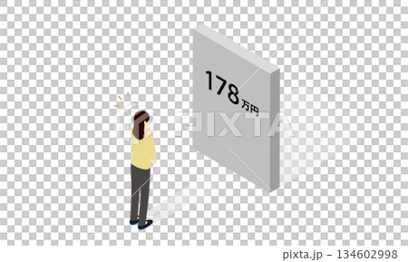 年収の壁178万円への引き上げを表現したアイソメトリックイラスト 年収の壁178万円への引き上げを表現したアイソメトリックイラスト 134602998
