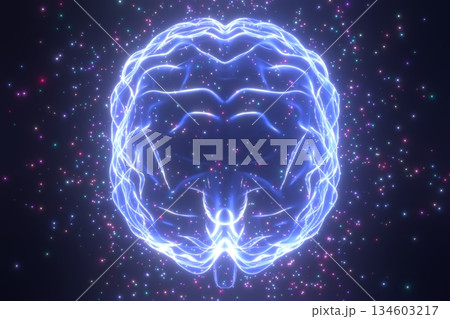Human brain isolated on black background - 3D illustration 134603217