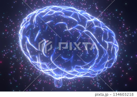 Human brain isolated on black background - 3D illustration 134603218