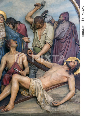 11th Stations of the Cross, Crucifixion, Basilica of the Sacred Heart of Jesus in Zagreb, Croatia 11th Stations of the Cross, Crucifixion, Basilica of the Sacred Heart of Jesus in Zagreb, Croatia 134603291