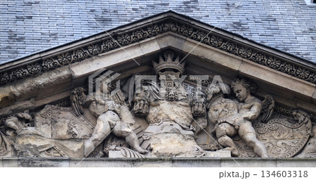 Architectural fragments of Louvre building. Louvre Museum in Paris 134603318
