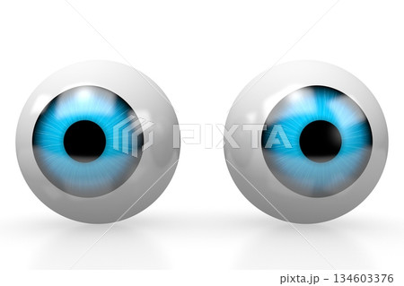 Two eyeballs with blue iris isolated on white background - 3D illustration Two eyeballs with blue iris isolated on white background - 3D illustration 134603376