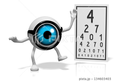 Cartoon eyeball and sight checkup board - optometry concept - 3D illustration Cartoon eyeball and sight checkup board - optometry concept - 3D illustration 134603403
