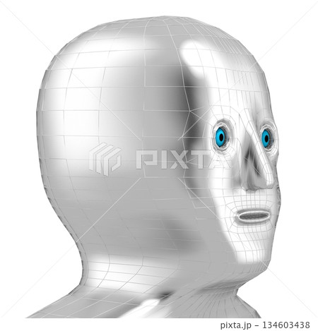 Shiny metal humanoid robot face - 3D illustration 134603438
