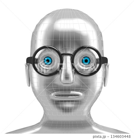 Metal robot wearing glasses - 3D illustration Metal robot wearing glasses - 3D illustration 134603448